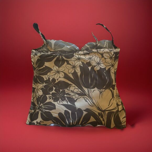 Rue 21 Silky Pajama Set. Beige & Brown Floral. Tank Top w/ Shorts Small - Picture 9 of 14